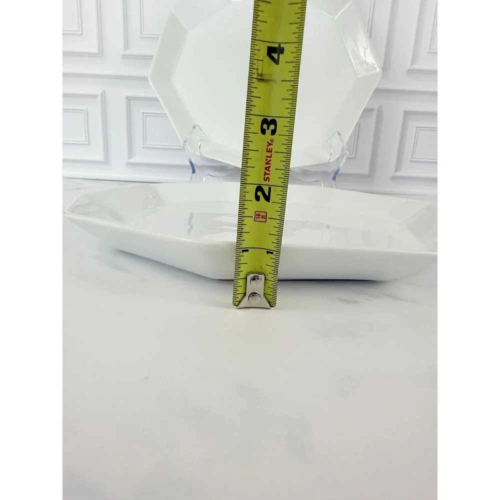RARE! Pair (2) West Elm White Porcelain Nonagon Dinner Plates 10 3/4
